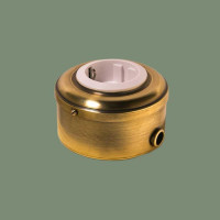 Ретро розетка латунь с З/К и шторками, светлая латунь, ДИП-200 Romatti D210-8