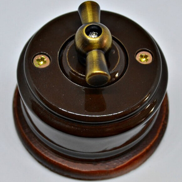 Выключатель керамика 2 кл. (4 положения), подложка вишня, коричневый, ЦИОН В2М-К