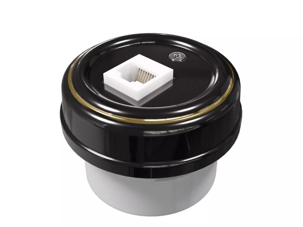 Розетка фарфоровая компьютерная RJ45 без рамки, Золото на черном, ТМ МезонинЪ GE70341-53k