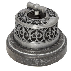 Выключатель фарфоровый поворотный на 2 положения проходной, Состаренное серебро/Черный, Salvador OP11DN.BL