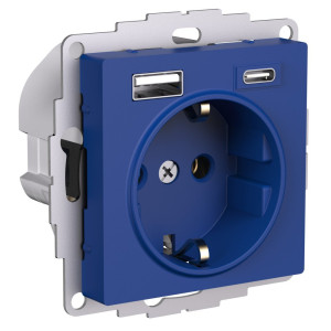 Розетка с З/К и USB зарядкой, тип А+C, Аквамарин, AtlasDesign SE ATN001132