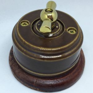 Выключатель керамика 2 кл. (4 положения), подложка вишня, карамель, ЦИОН В2М-КАР