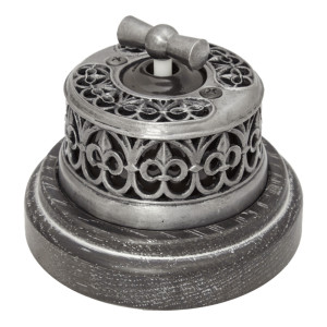 Выключатель фарфоровый поворотный на 2 положения проходной, Состаренное серебро/Коричневый, Salvador OP11DN.BR