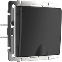 Розетка с З/К с крышкой, герметичная IP44, Черный матовый, Werkel W1171208