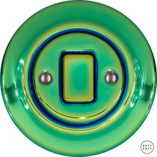Выключатель кнопочный 1 кл. перекрестный, зеленый металлик, Katy Paty PECHGW7 