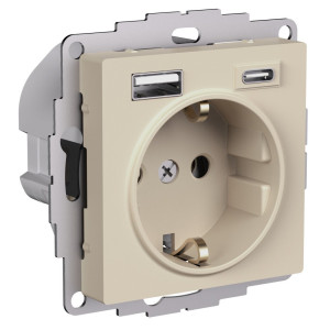 Розетка с З/К и USB зарядкой, тип А+C, Песочный, AtlasDesign SE ATN001232