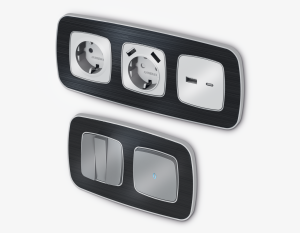 Рамка 3 местная стекло органическое, Черный\Сталь, OMEGA Coint Ambrella Volt OF640533