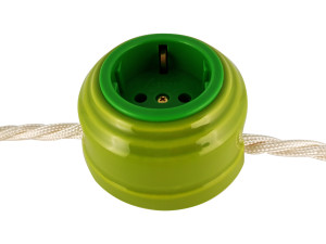 Ретро розетка проходная с 3/К, керамика, Фисташковый Рistacchio, золотистая фурнитура, Leanza РПФЗ