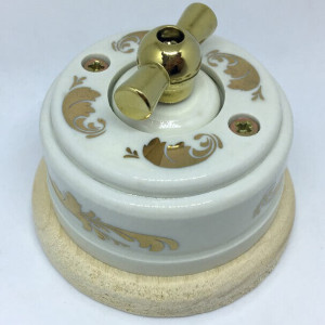 Выключатель керамика 2 кл. (4 положения), подложка береза, золото, ЦИОН В2М-З