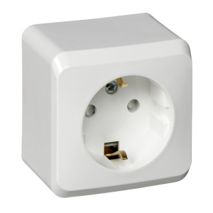 Розетка 1 местная с З/К со шторками 16А 250В, Белый, Этюд SE PA16-004B