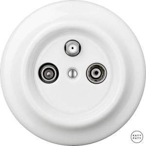 Розетка фарфоровая телев. TV проходная, белый глянцевый, Katy Paty ALGsTVa 