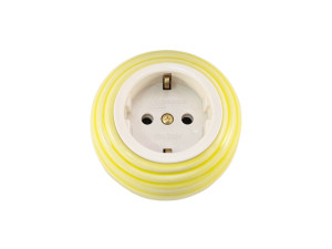 Ретро розетка проходная 90° с 3/К, керамика, Желтый Giallo, золотистая фурнитура, Leanza РПЖЗ-90