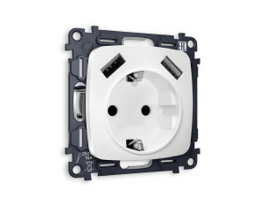Розетка с З/К и USB зарядкой А+А с шторками, Белый матовый, OMEGA Quant Ambrella Volt MO129010