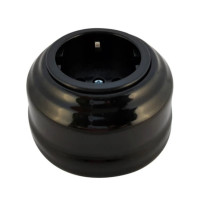 Ретро розетка с 3/К, керамика, Черный Nero, серебристая фурнитура, Leanza РЧC