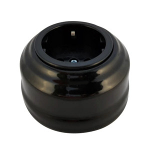 Ретро розетка с 3/К, керамика, Черный Nero, серебристая фурнитура, Leanza РЧC