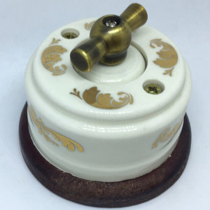 Выключатель керамика 2 кл. (4 положения), подложка вишня, золото, ЦИОН В2М-З