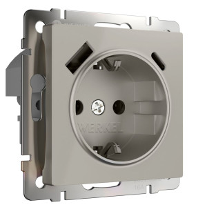 Розетка с З/К и USB зарядкой, тип А+A, Дымчатый, Werkel W1271704