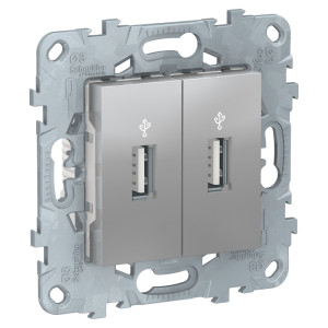 Розетка USB для зарядки 2-ая, Алюминий, Unica New Schneider NU542730