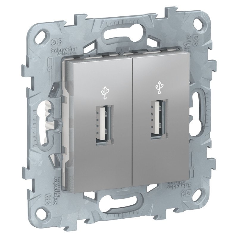 Розетка USB для зарядки 2-ая, Алюминий, Unica New Schneider NU542730