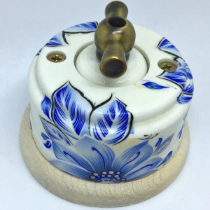 Выключатель керамика 2 кл. (4 положения), подложка береза, лазурный, ЦИОН В2М-ЛАЗ