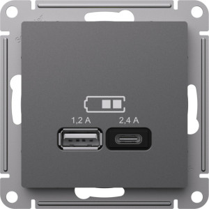 Розетка USB для зарядки A+C,  Базальт, AtlasDesign SE ATN001439