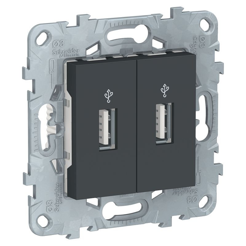 Розетка USB для зарядки 2-ая, Антрацит, Unica New Schneider NU542754 Розетка USB для зарядки 2-ая, Антрацит, Unica New Schneider NU542754
