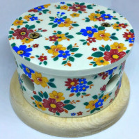 Распаечная коробка D80 из керамики с круглой крышкой, подложка береза, ситец, ЦИОН РКД-СИТ1