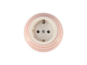 Ретро розетка проходная 90° с 3/К, керамика, Розовый Rosa, серебристая фурнитура, Leanza РПДС-90