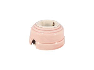 Ретро розетка проходная 90° с 3/К, керамика, Розовый Rosa, серебристая фурнитура, Leanza РПДС-90