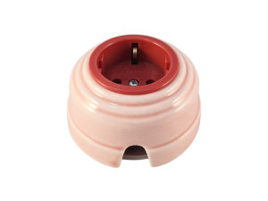 Ретро розетка проходная 90° с 3/К, керамика, Розовый Rosa, серебристая фурнитура, Leanza РПДС-90