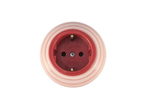 Ретро розетка проходная 90° с 3/К, керамика, Розовый Rosa, серебристая фурнитура, Leanza РПДС-90