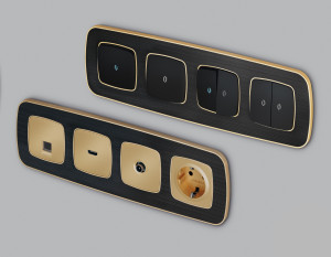 Рамка 3 местная стекло органическое, Черный\Шампань, OMEGA Coint Ambrella Volt OF640543