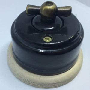 Выключатель керамика 2 кл. (4 положения), подложка береза, черный глянец, ЦИОН В2М-ЧГ