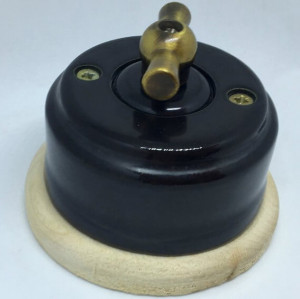 Выключатель керамика 2 кл. (4 положения), подложка береза, черный глянец, ЦИОН В2М-ЧГ