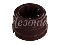 Ретро розетка пластиковая с З/K, Коричневый, ТМ МезонинЪ Усадьба GE30301-04