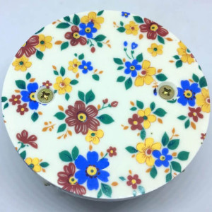 Распаечная коробка D80 из керамики с круглой крышкой, подложка вишня, ситец, ЦИОН РКД-СИТ1