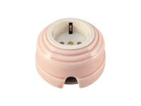 Ретро розетка проходная 90° с 3/К, керамика, розовый rosa, золотистая фурнитура, Leanza РПДЗ-90
