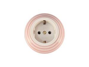 Ретро розетка проходная 90° с 3/К, керамика, Розовый Rosa, золотистая фурнитура, Leanza РПДЗ-90