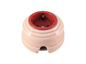 Ретро розетка проходная 90° с 3/К, керамика, Розовый Rosa, золотистая фурнитура, Leanza РПДЗ-90