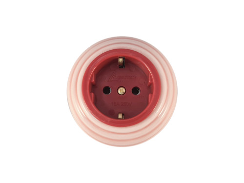 Ретро розетка проходная 90° с 3/К, керамика, розовый rosa, золотистая фурнитура, Leanza РПДЗ-90