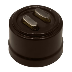 Выключатель пластик кнопочный 2 кл., Коричневый, ручка Бронза, Bironi B1-222-22-B