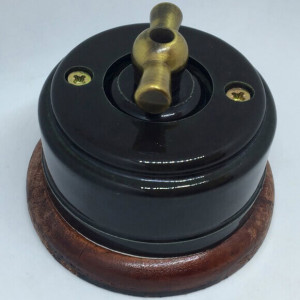 Выключатель керамика 2 кл. (4 положения), подложка вишня, черный глянец, ЦИОН В2М-ЧГ