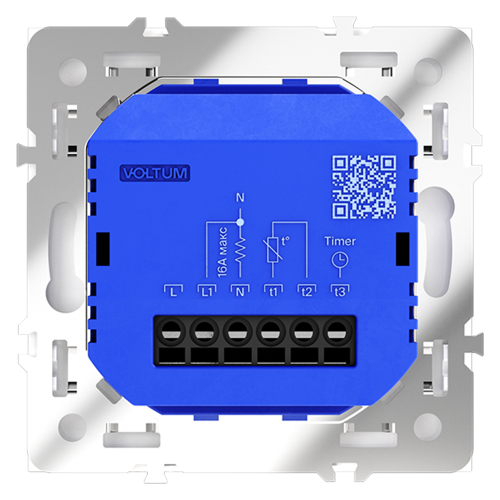 Терморегулятор электронный с индикацией и датчиком, для теплого пола, Белый глянцевый, Voltum S70 VLS070101