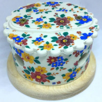 Распаечная коробка D80 из керамики с фигурной крышкой, подложка береза, ситец, ЦИОН РКД-СИТ2