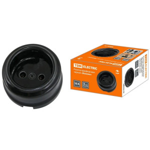 Ретро розетка керамика без 3/К, Черный, Болонь TDM ELECTRIC SQ1820-0005