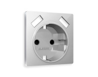 Лицевая панель розетки с З/К и USB зарядкой А+А с шторками, Серебро глянец, ALFA Quant Ambrella Volt AP4090