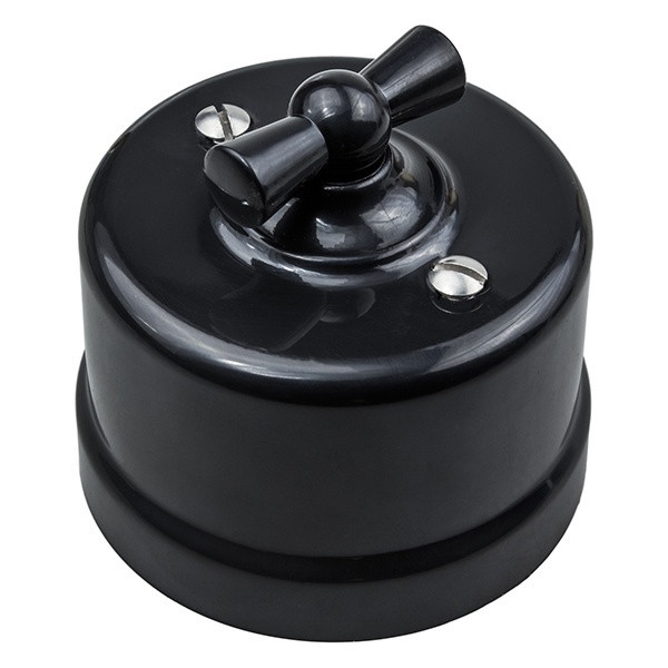 Выключатель керамика поворотный 1 кл. (2 полож), Черный, Лизетта Bironi B1-200-03