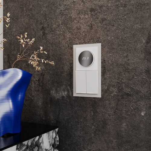 Терморегулятор электронный с индикацией и датчиком, для теплого пола, Белый матовый, VOLTUM S70 VLS070102