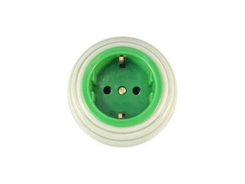 Ретро розетка проходная 90° с 3/К, керамика, зеленый verde, золотистая фурнитура, Leanza РПЗЗ-90