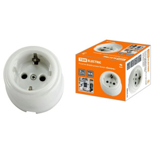 Ретро розетка керамика с 3/К, Белый, Болонь TDM ELECTRIC SQ1820-0007